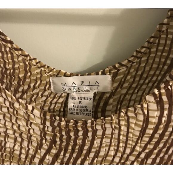 Maria Gabrielle NY Accordion Pleat Tank Top Stripe Brown Ivory blouse Sz S - Picture 3 of 6